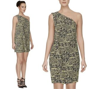 DIANE VON FURSTENBERG DVF 100% SILK LILUYE ONE SHOULDER TWEED PRINTS DRESS sz 6